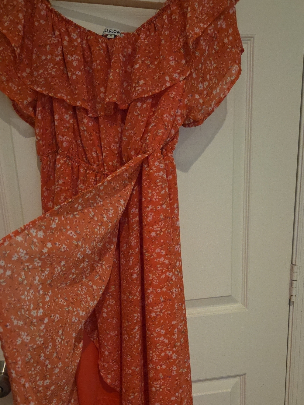 Wallflower Pink Floral Maxi Dress. Off The Shoulder, Ruffle. Side Slit, Whismy